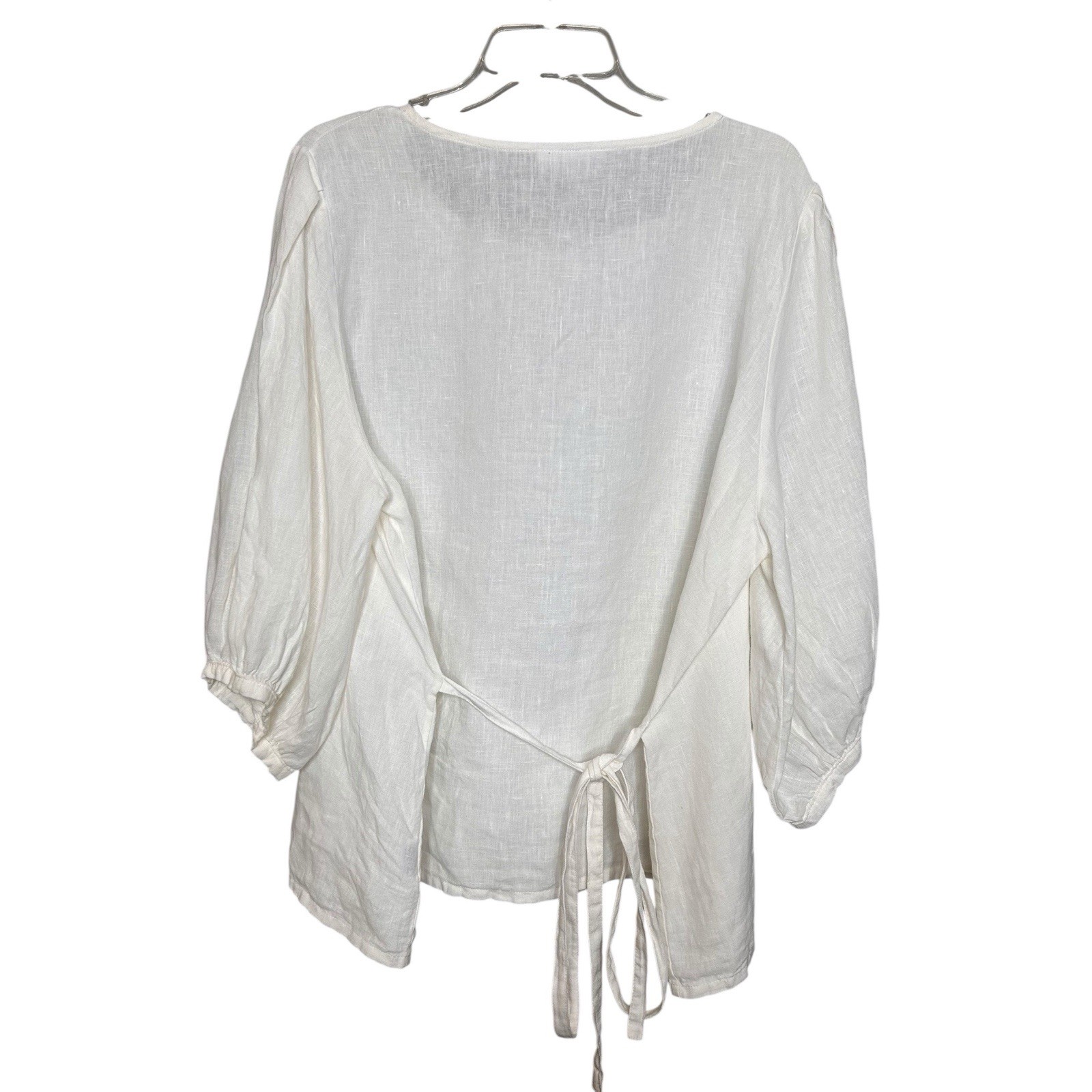 Bryn Walker Linen Top L Cara Ivory Boxy Tie Waist Lagenlook Minimalist Blouse