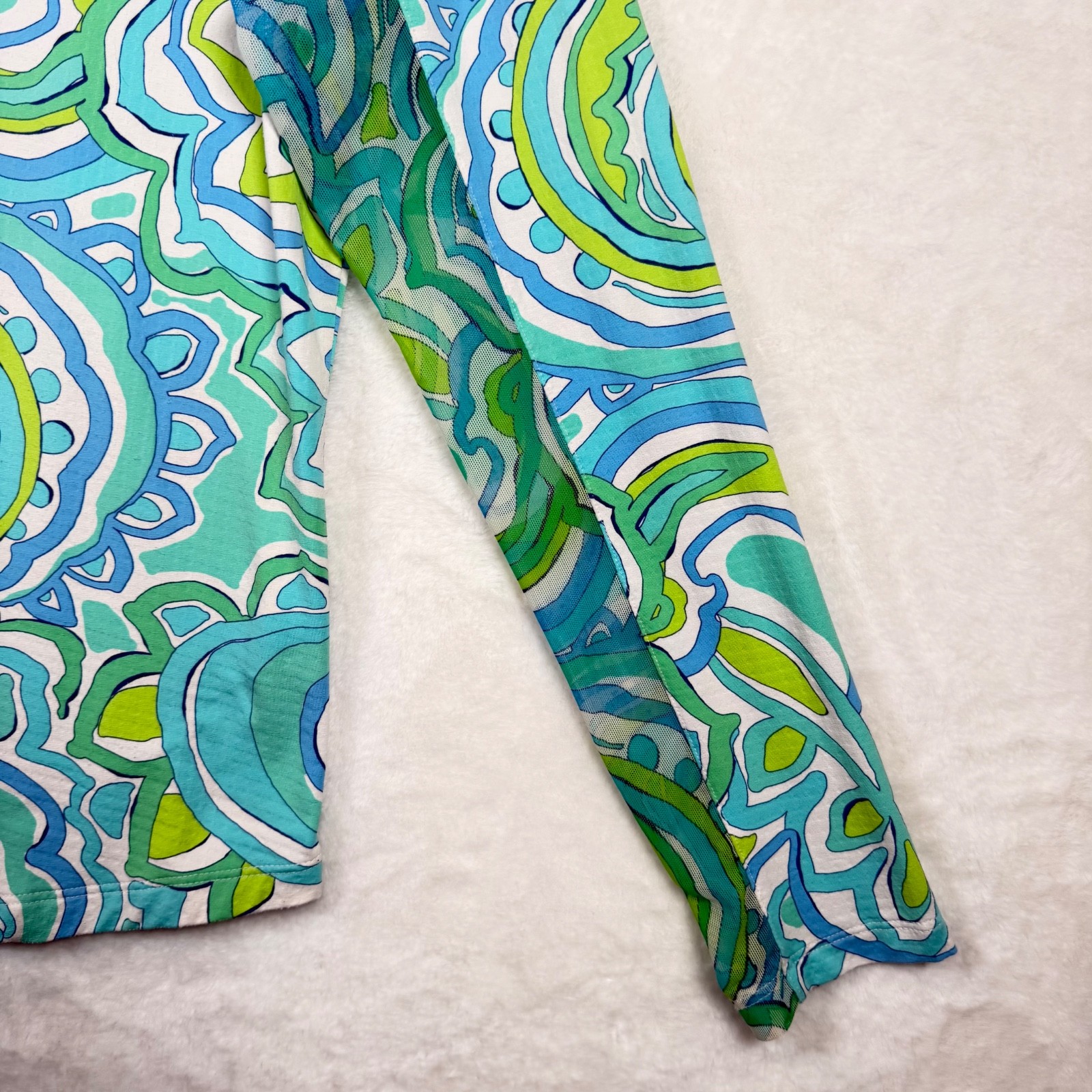 IBKUL Women’s M Blue Green Paisley 1/4 Zip Long Sleeve UPF Golf Pullover Top