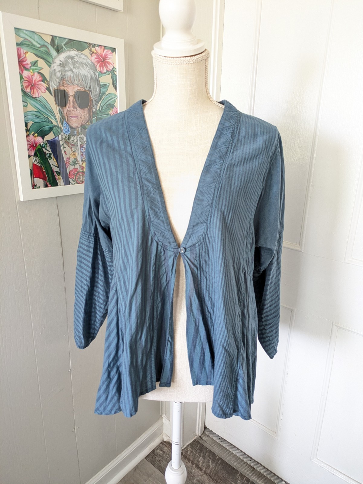 Soft Surroundings Commelina Top Size M Blue Striped Boho Prairecore Lightweight