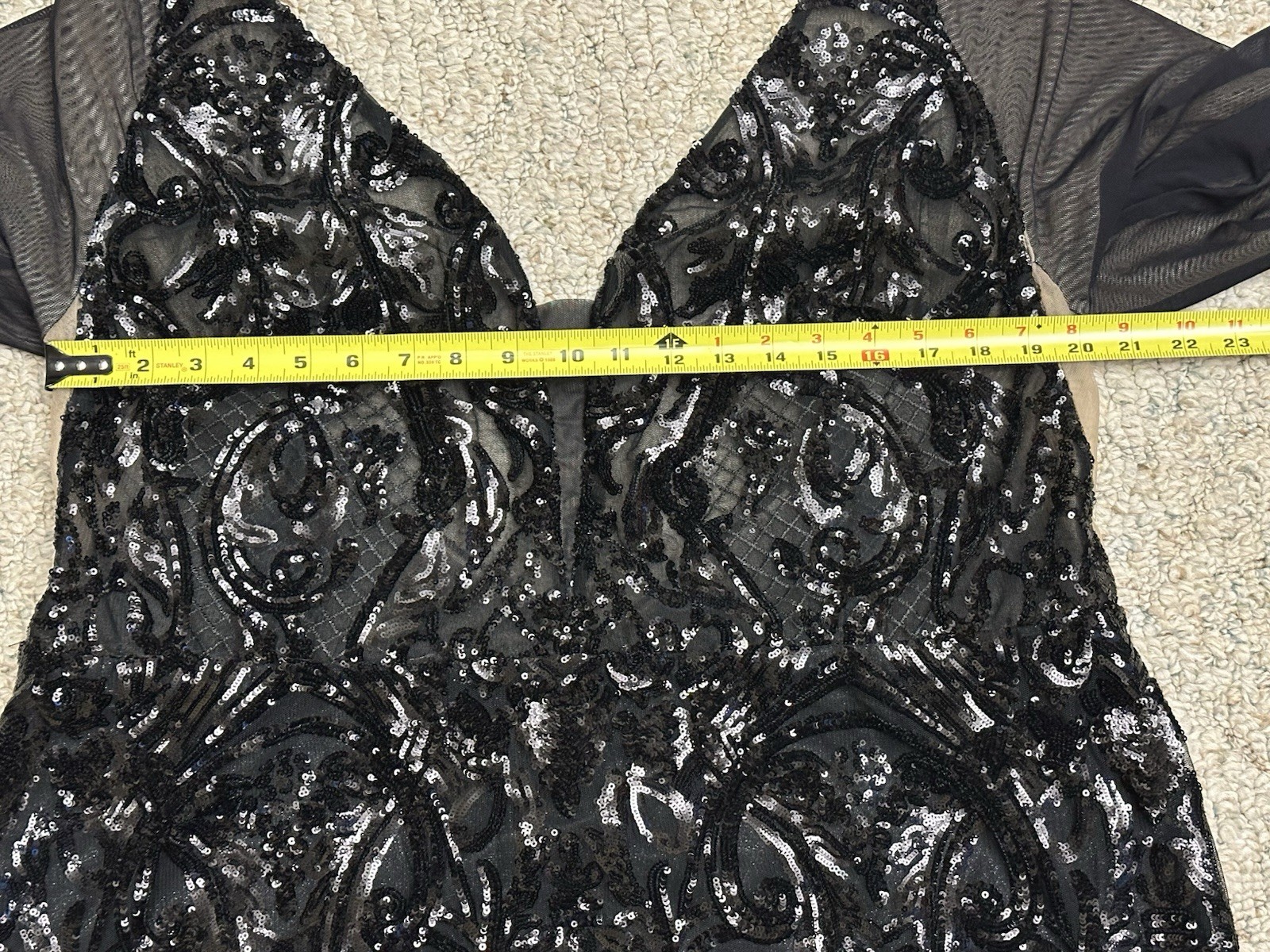 Morilee Madeline Gardner Black Sequin Evening Gown Mesh Sleeves Formal Dress 24