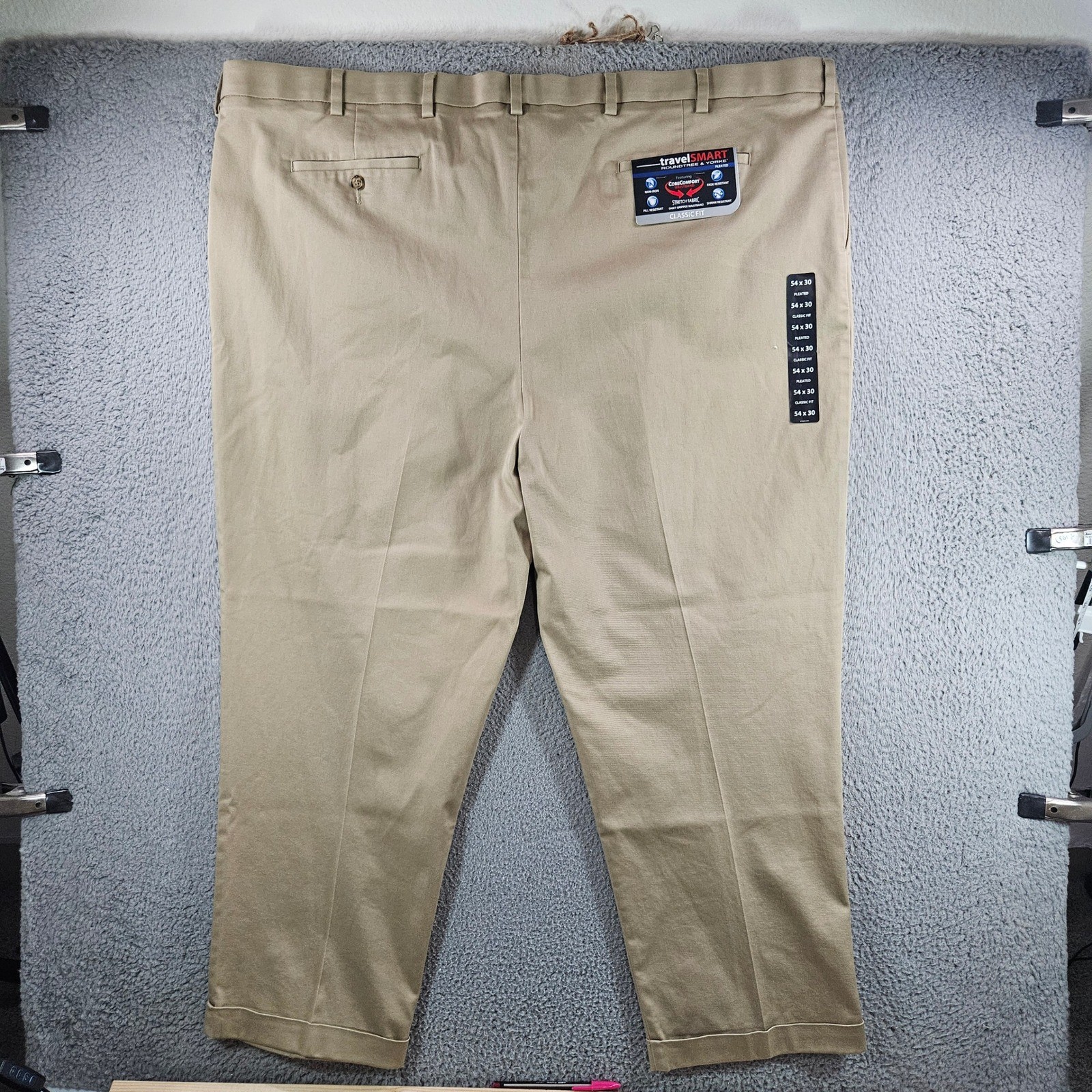 Roundtree & Yorke TravelSmart Pleated Khaki Pants Mens 54×30 Big Man NEW NWT