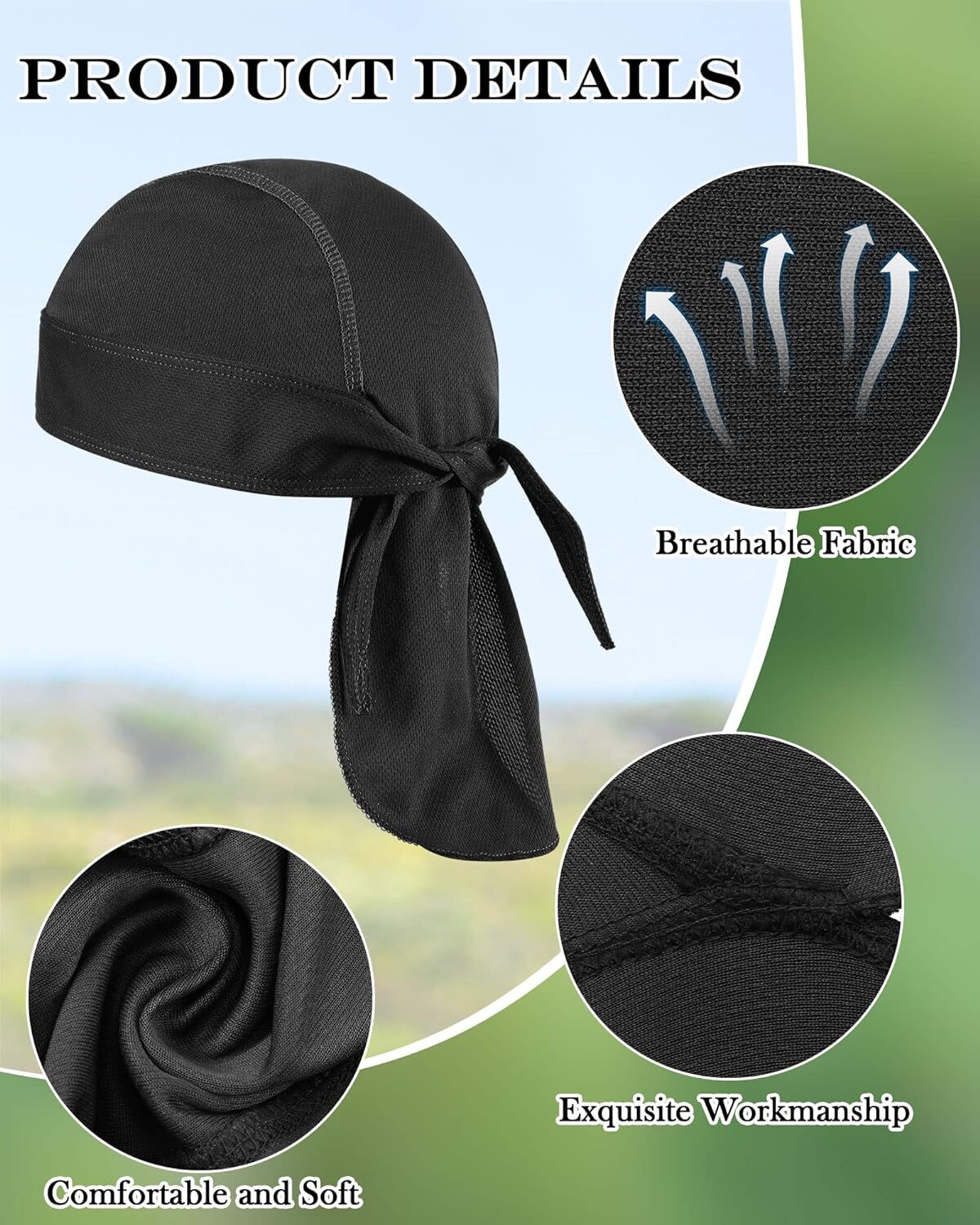 Do Rag Skull Caps for Men Sweat Wicking Doo Rags Cooling Helmet Cycling Bandana