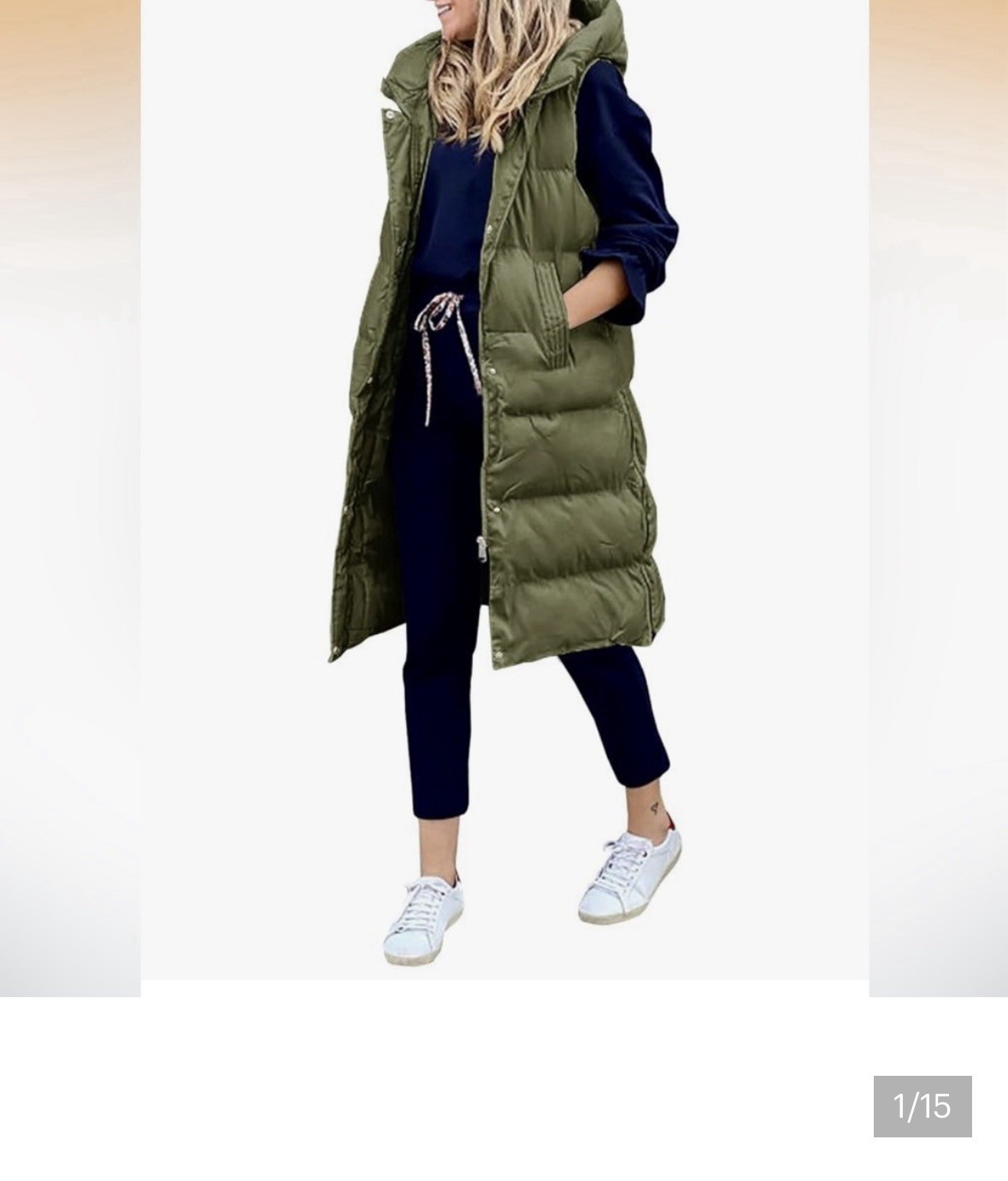 Avec Les Filles Thermalpuff Long Hooded Quilted Puffer Vest Green Size M