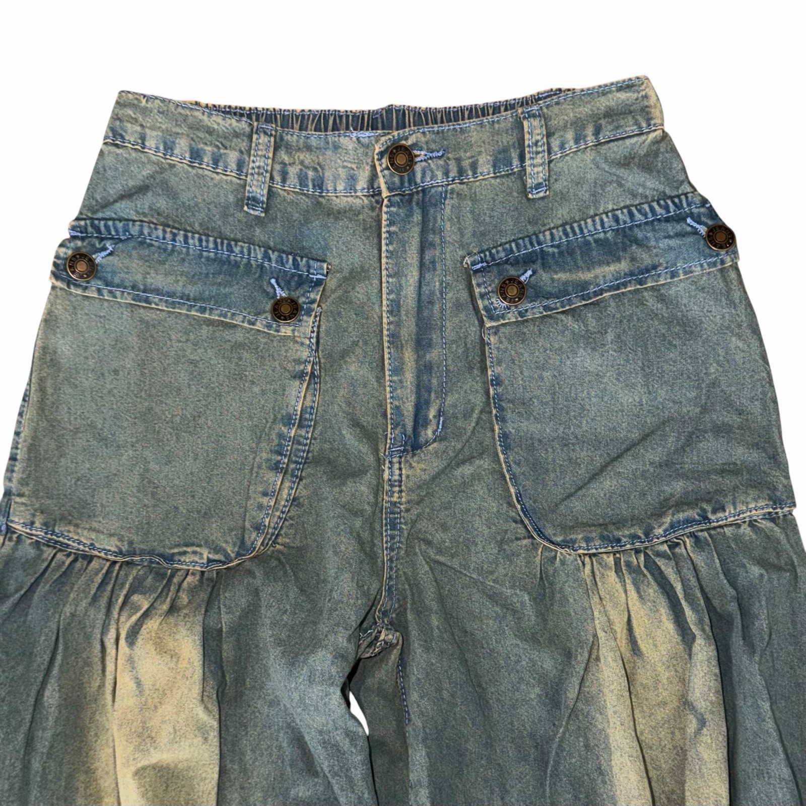 Bohemela Denim Boho Balloon Jeans Sz 26 Bleached Ankle Tie Festival Hippie NIB