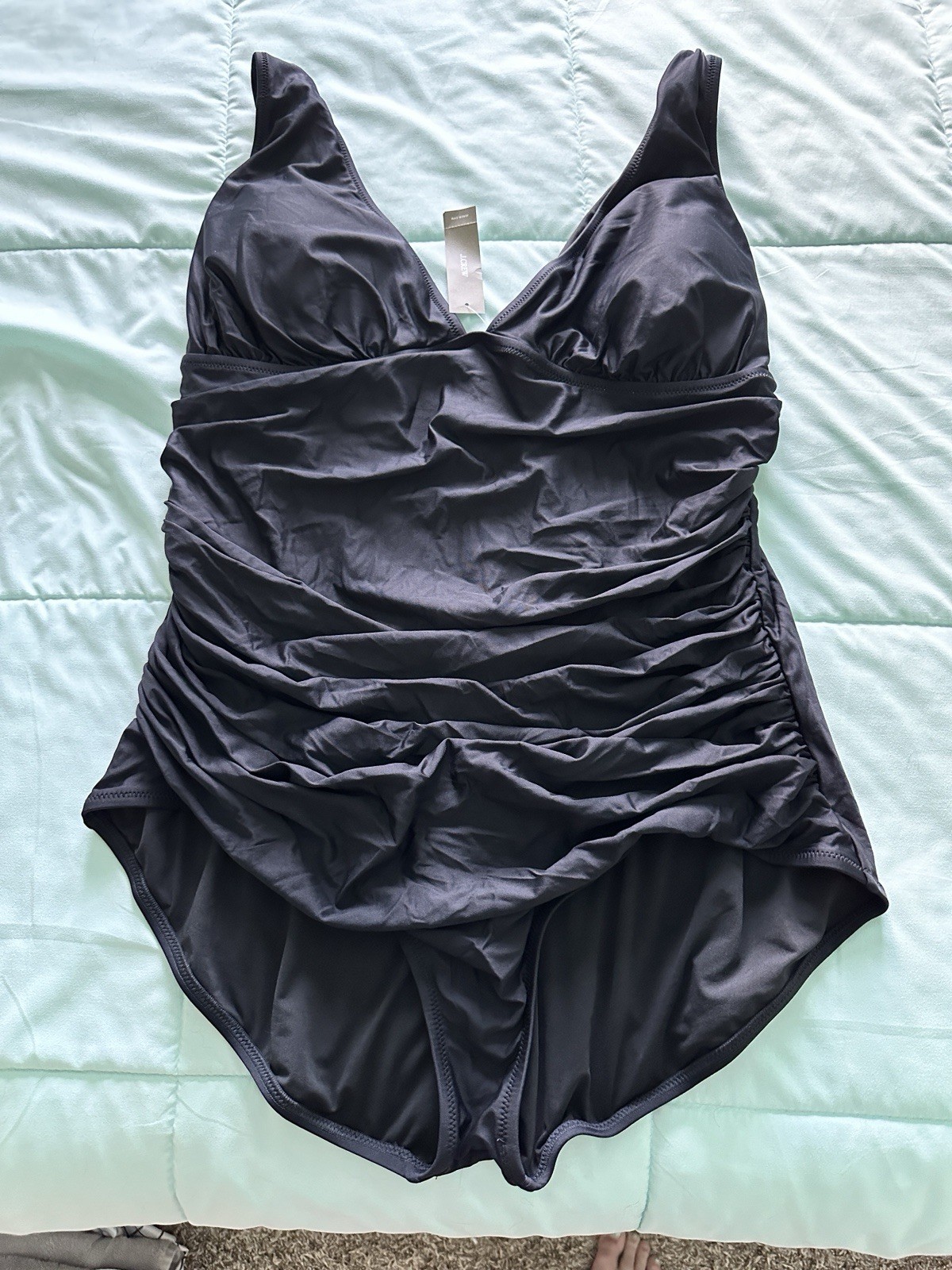 J. Crew Women’s Sz. 22 Deep Plunge V-neck One Piece Ruched Swimsuit Black NWT