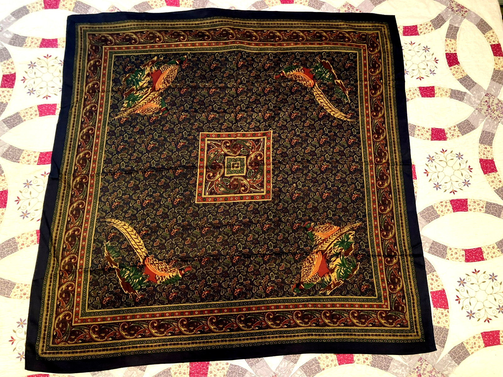 Lovely Large Square Scarf/Shawl Pheasant Designv 42″ x 42″
