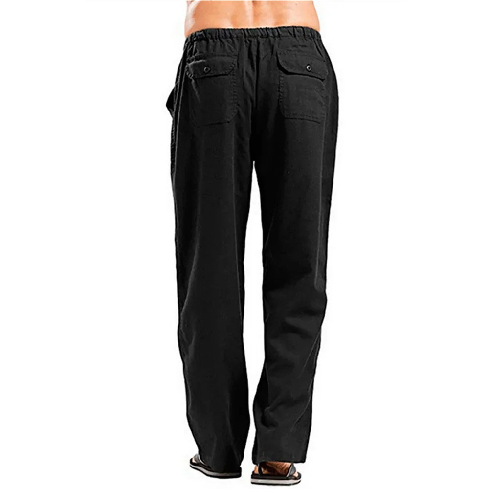 Mens Cotton Linen Loose Pants Casual Drawstring Beach Yoga Baggy Long Trousers