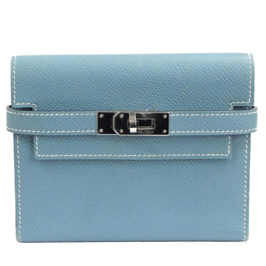 Hermes Kelly Compact Wallet Blue Jean Silver Hardware
