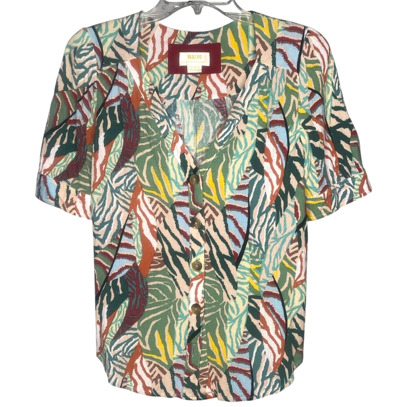 Maeve by Anthropologie Women’s blouse Blaise Button Down Boho tropical Size 4