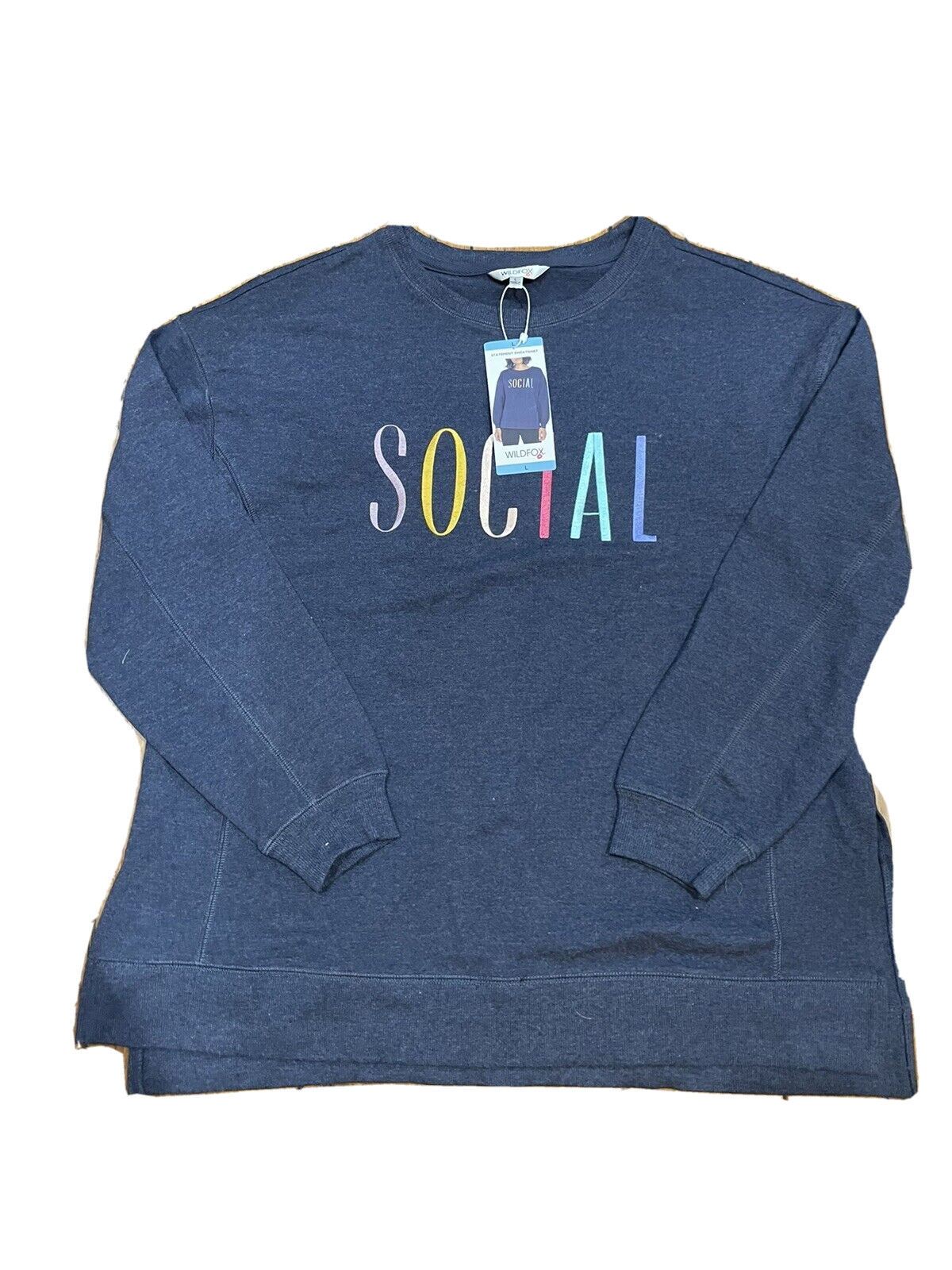 Wildfox Women’s Crew Neck Lightweight Comfy Statements Sweatshirt S Navy Social