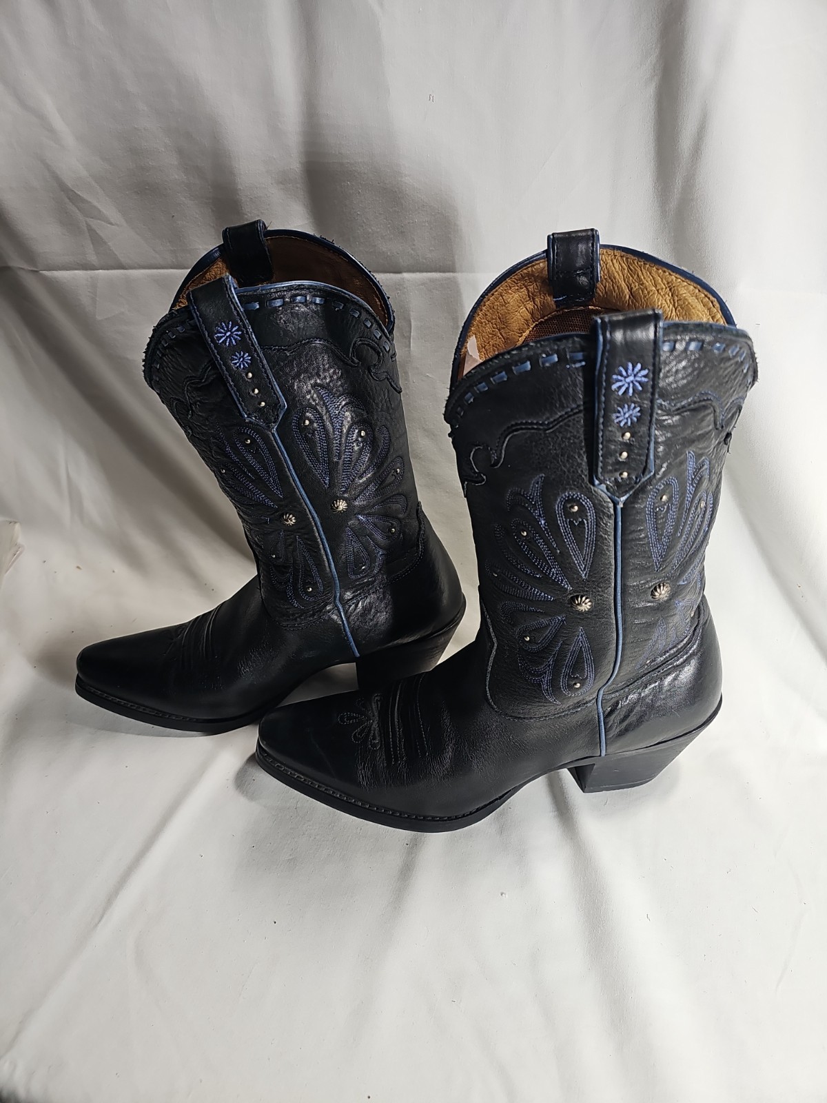 Ariat Women’s Boots Black Heritage Stud Blue Floral Stitched Western Boots Sz8.5