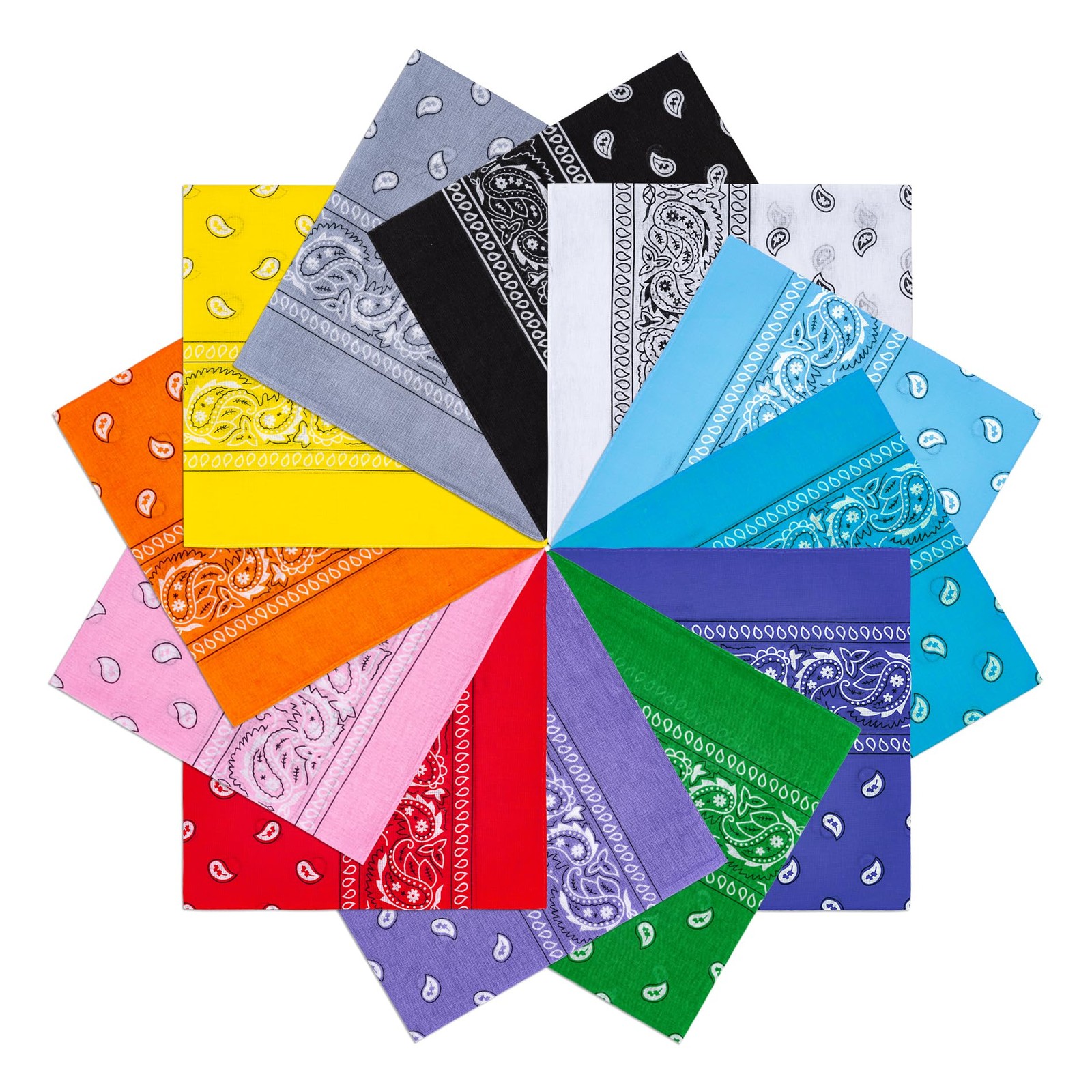 12-Pack Premium Cotton Paisley Bandanas for Men & Women, 22″ Headbands