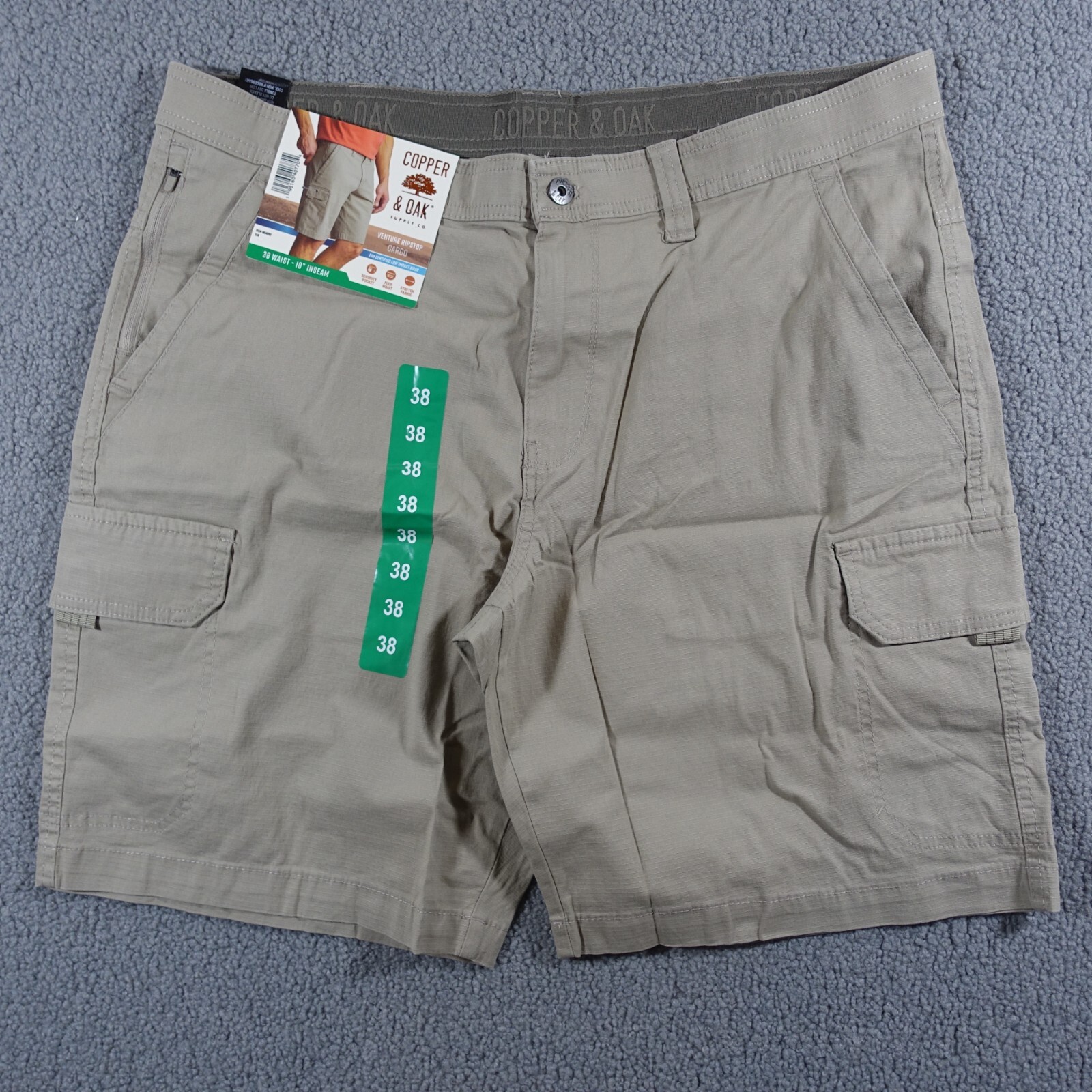 Copper and Oak Men Cargo Shorts 38 Ripstop Security Pocket Flex Waist Stretch