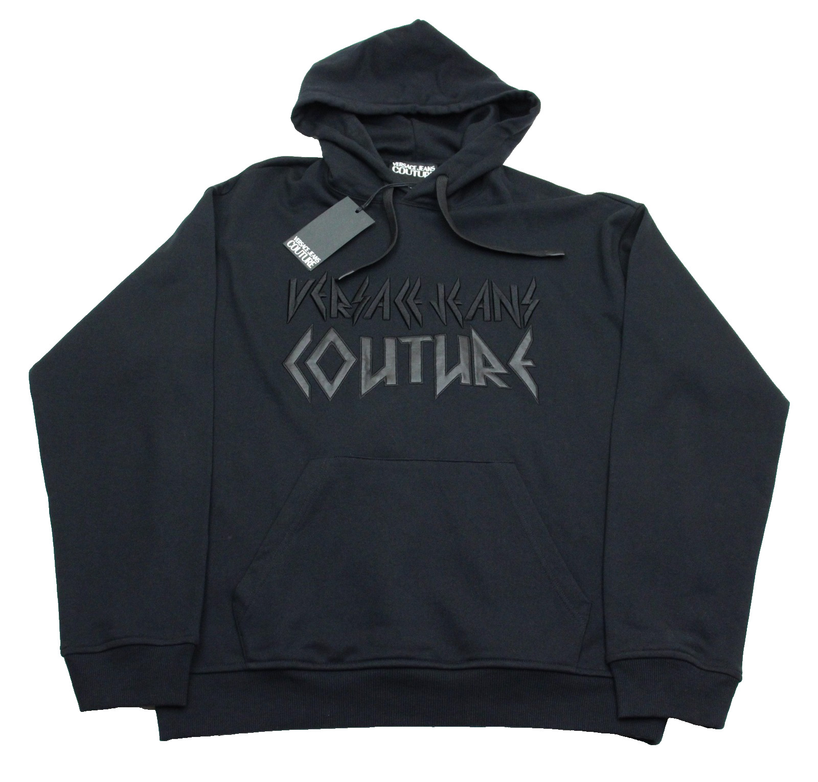 $375 Versace Jeans Couture Hoodie Mens Small Black Loose Fit Logo Sweatshirt