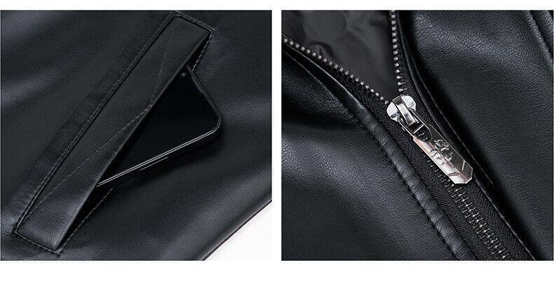 Mens Formal Elegant Faux Fur Collar Leather Loose Zipper Jacket Winter Down Coat