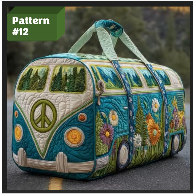Bus Series Quilted Cotton Quilted Travel Bag 3D Design Boho Style Duffle Bag