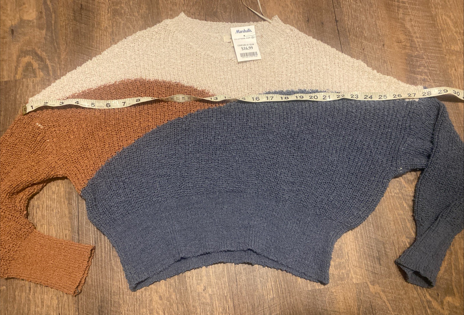 NWT Debut Women’s Crochet Slouchy Sweater Large Ivory Brown Blue Knit Pullover