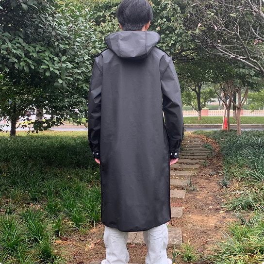 Men Black Waterproof Long Raincoat Hooded Trench Jacket Outdoor Hiking Rain Coat