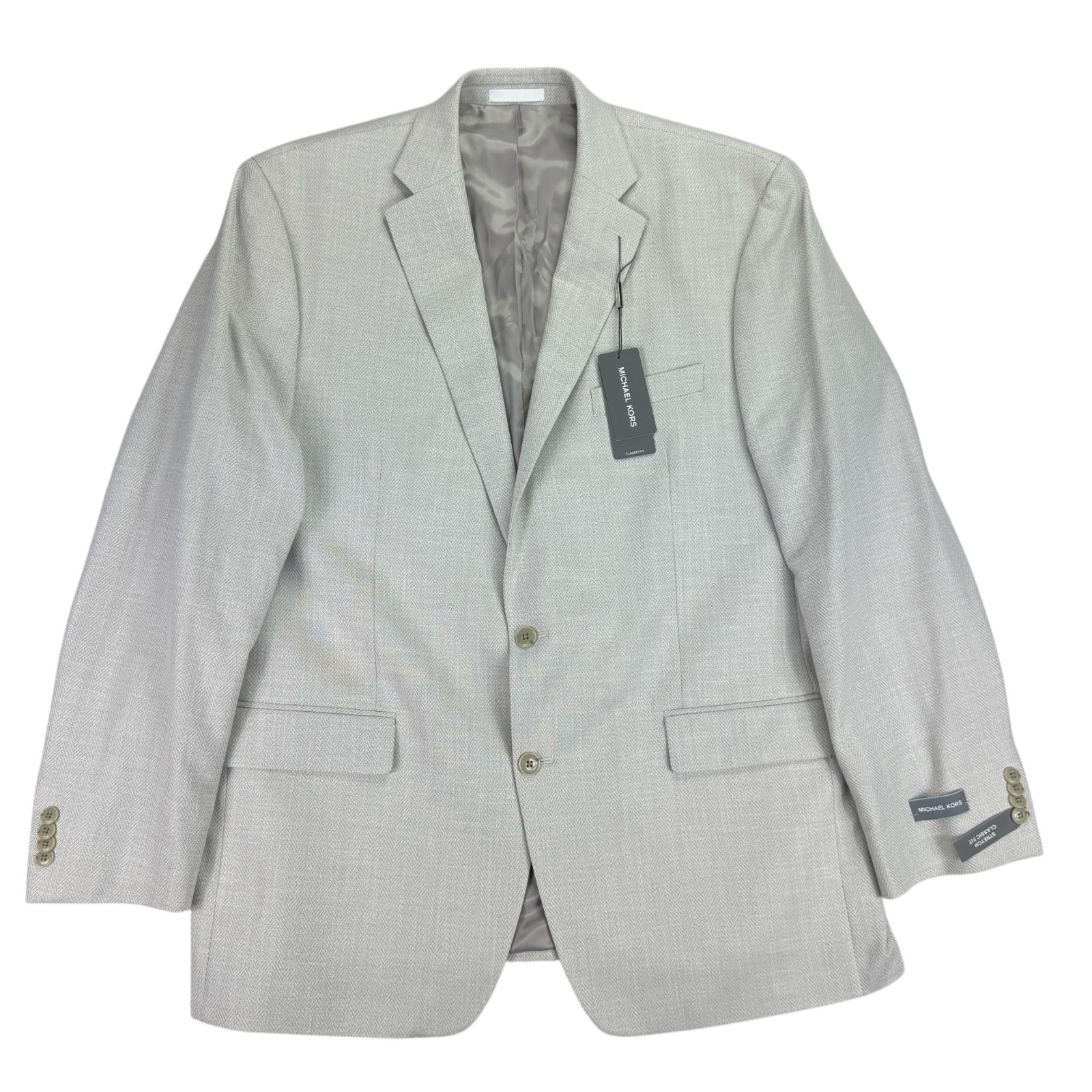 Michael Kors Mens Classic Fit Stretch Herringbone Sport Coat Silver Gray 46L
