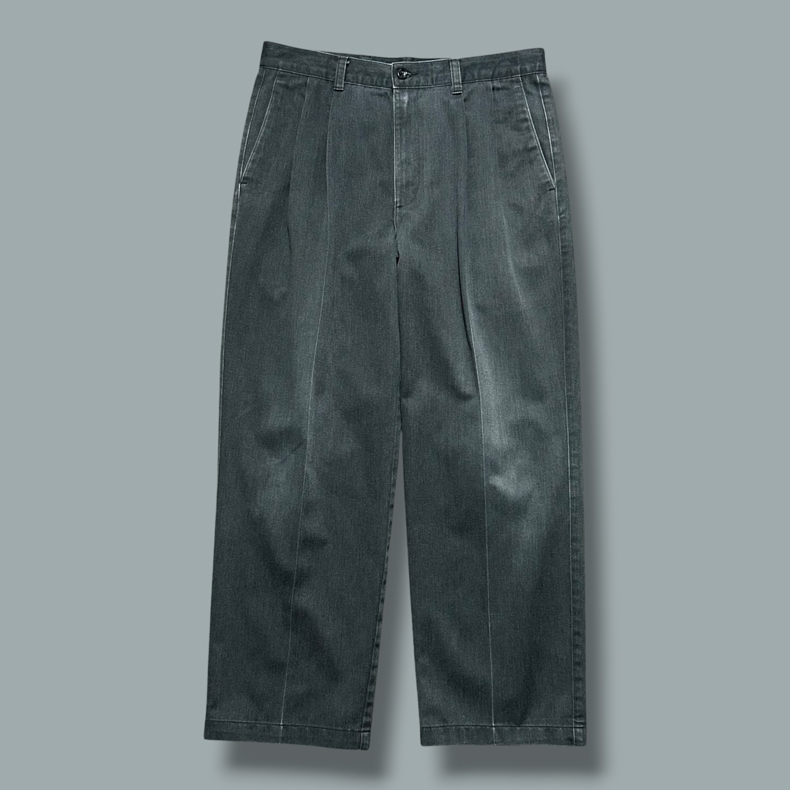 Vtg Sun Faded Pants Pleated Khakis Distressed Dockers 90s y2k Dark Gray 33×28