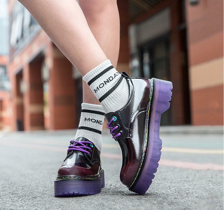 Women’s Round Toe Platform Creeper Lace Up Low Heel Casual Shoes Thick Sole New