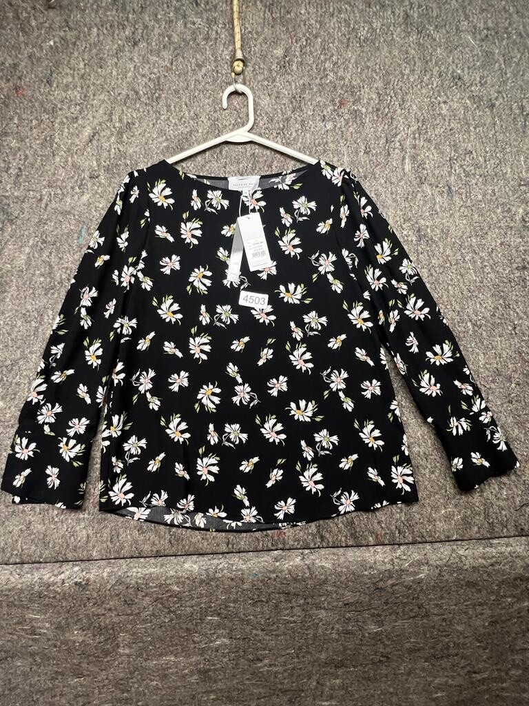 Veronika Maine Womens Top Blouse Black Floral Size 12 MWT