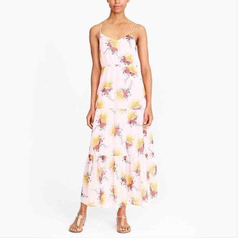J.Crew Mercantile women’s pink tiered sunburst bouquet dress floral maxi wedding