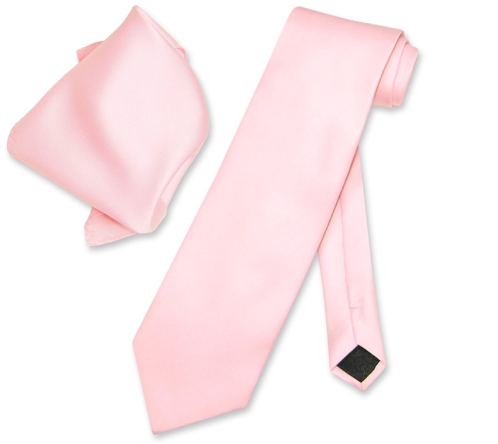 Vesuvio Napoli Solid PINK Color NeckTie and Handkerchief Mens Neck Tie Set