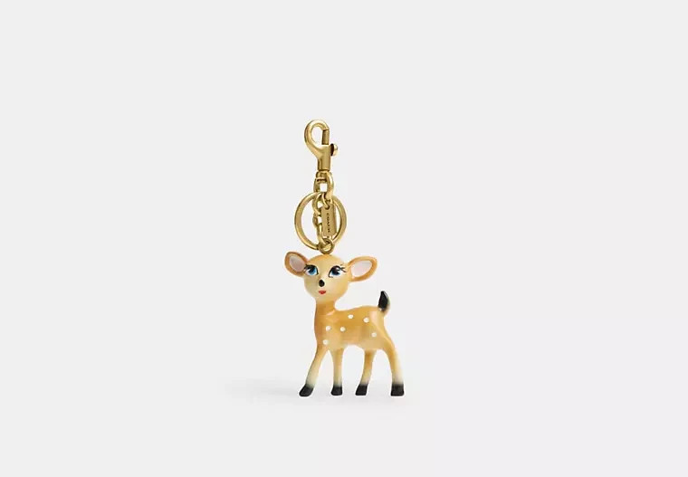 Coach Deer Bag Charm Keyring CCD40 3″ x 2.25″ x 1.0″ Resin Metal Brass Tan New