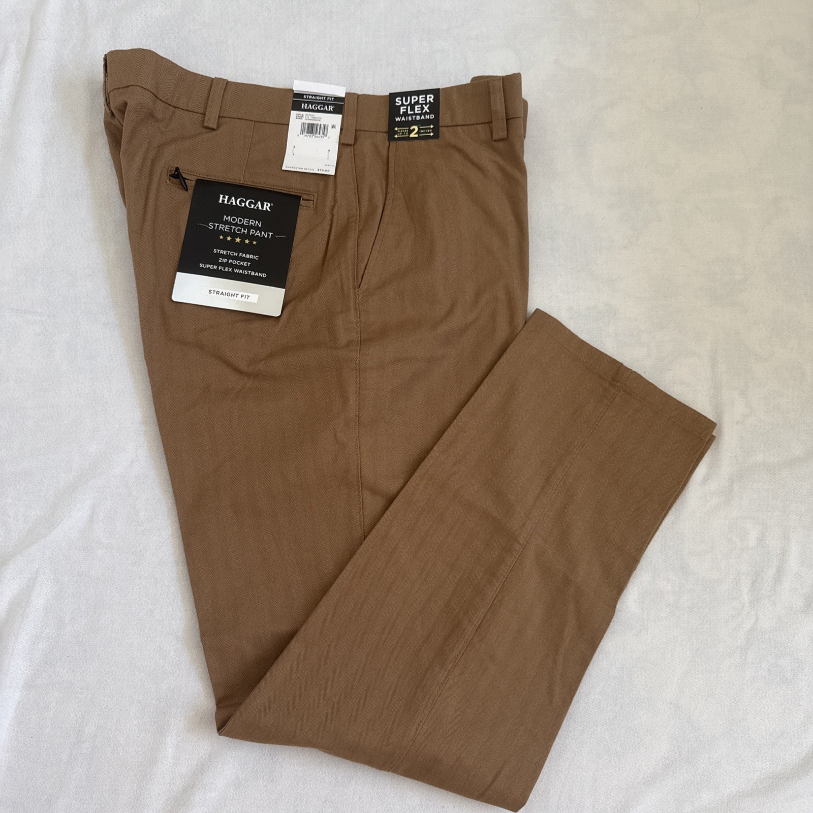 HAGGAR MODERN STRETCH Straight Flat Front Pants Size 36×30 NWT
