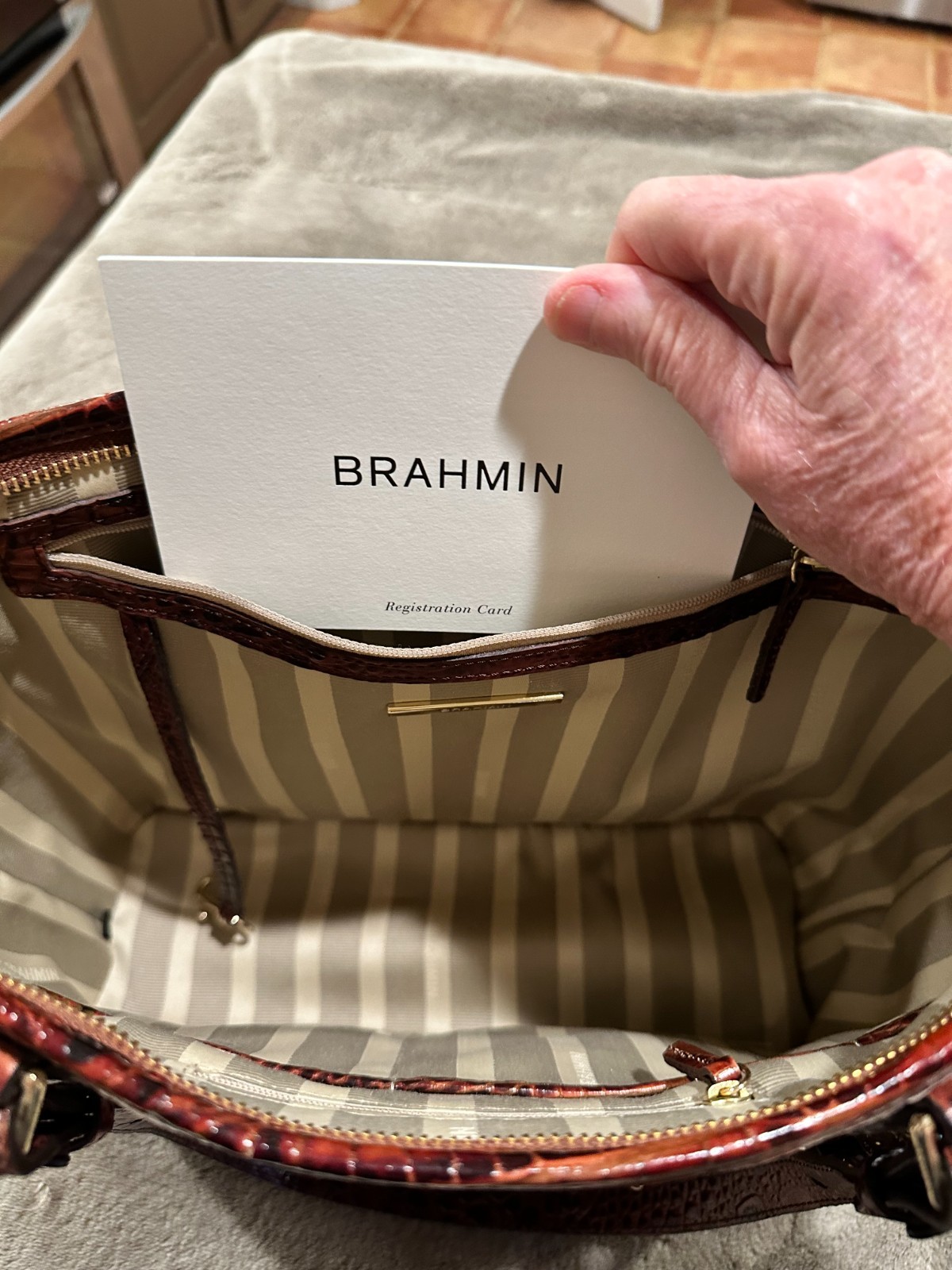 New BRAHMIN Medium Asher leather tote/shoulder bag in Melon Fisher Tri-Texture