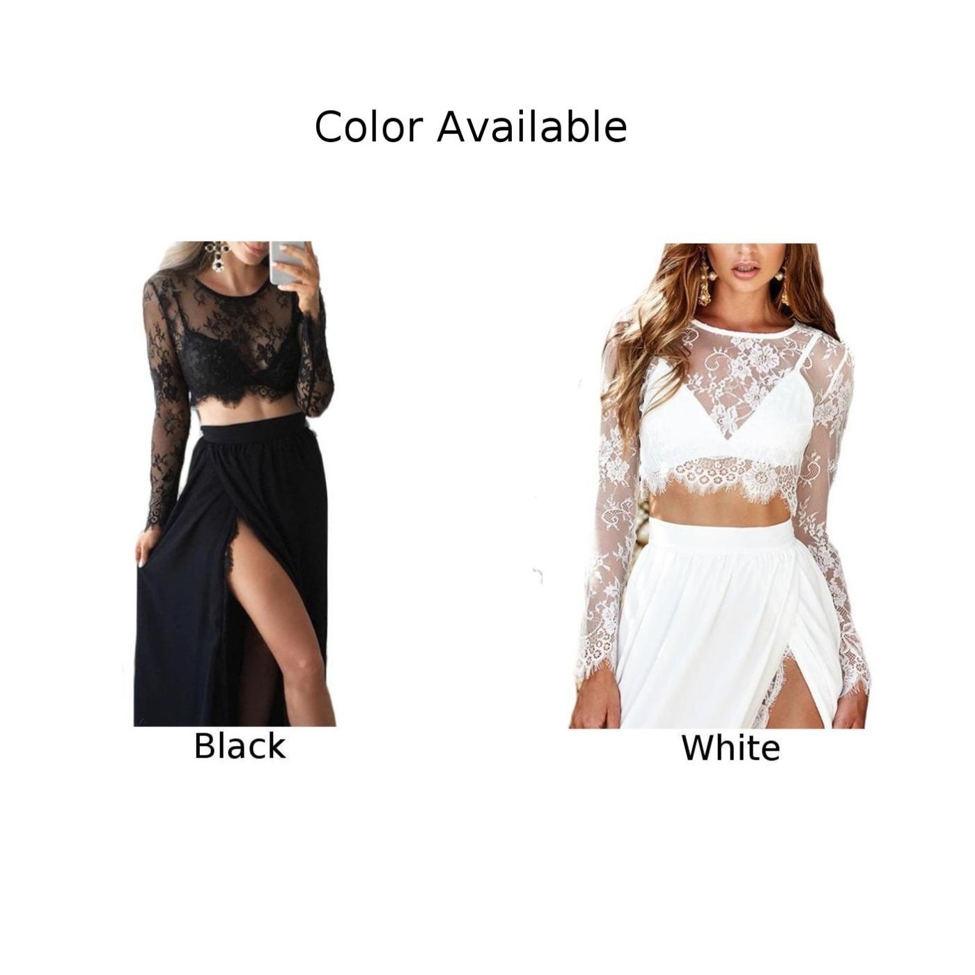 Trendy and Sexy Lace Mesh Sheer Crop Top with Long Sleeves Short Blouse