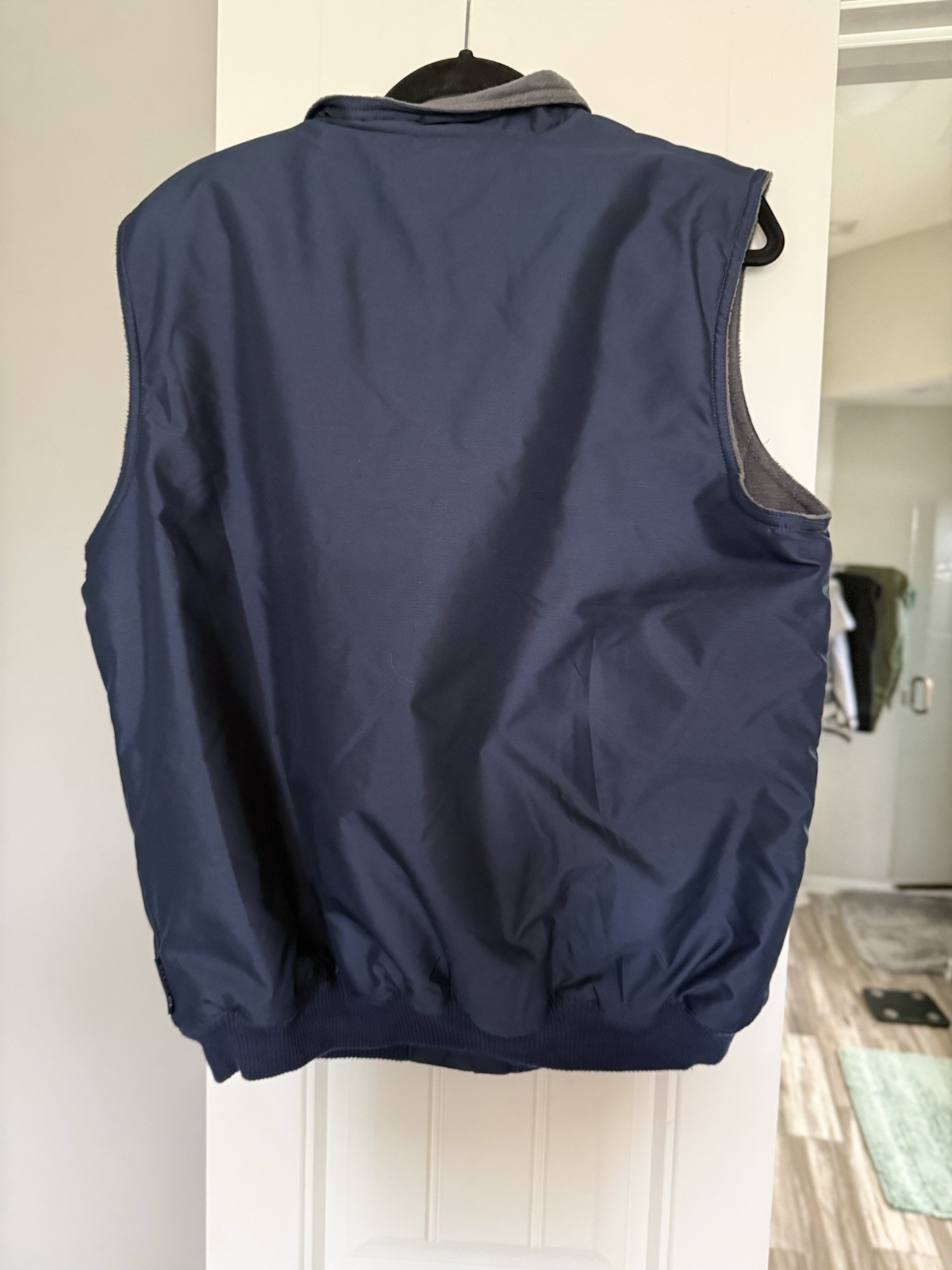 Chaps Blue/Gray Full Zip Lined Vest Logo Point Collar Regular Fit Size L