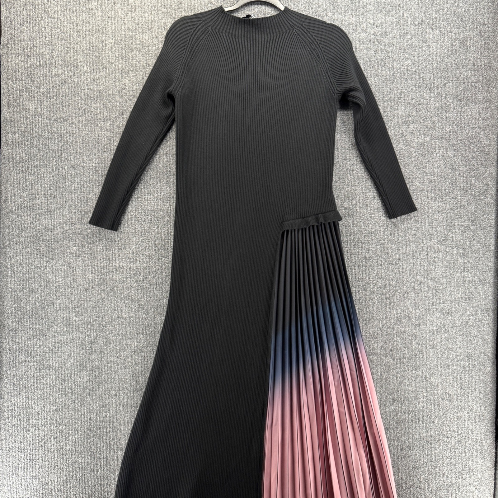Dalia MacPhee Dress Womens L Black Ribbed Pleated Formal Old Money Quiet Luxury