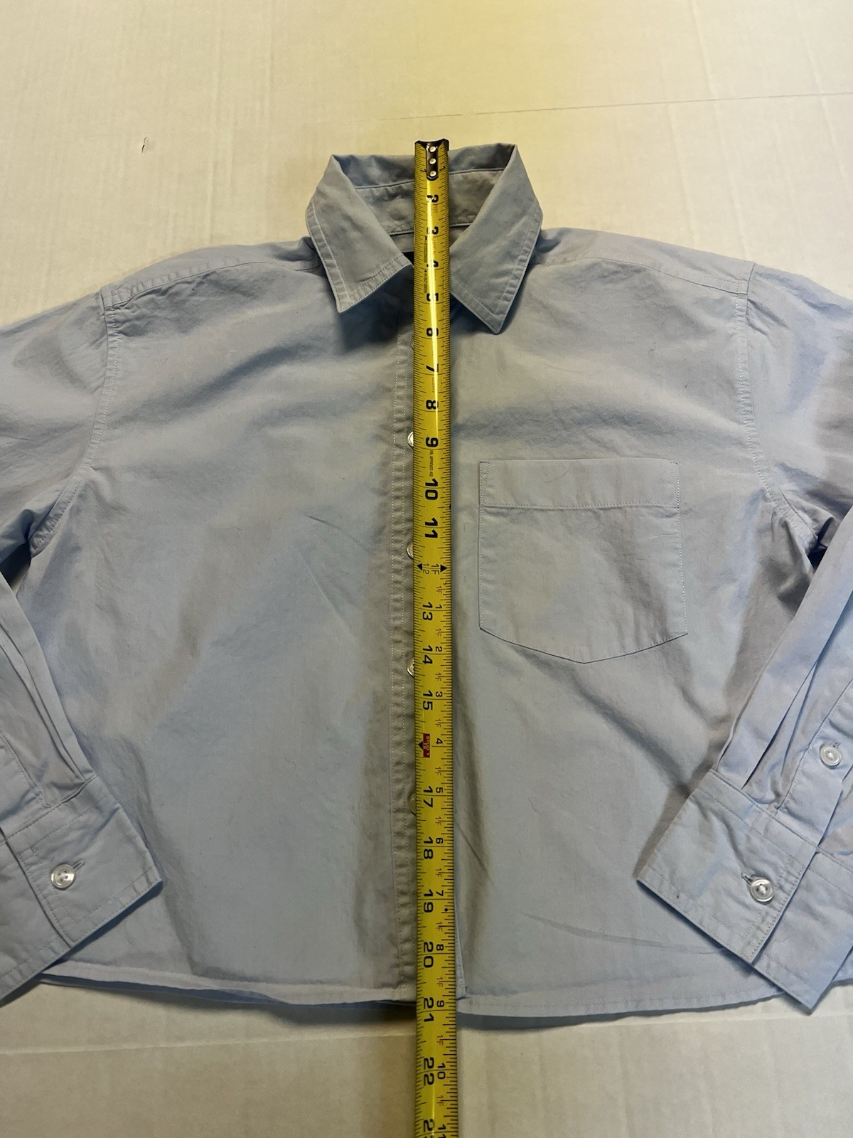 Banana Republic Boxy Crop Poplin Long Sleeve Shirt Baby Blue Structured Chic EUC
