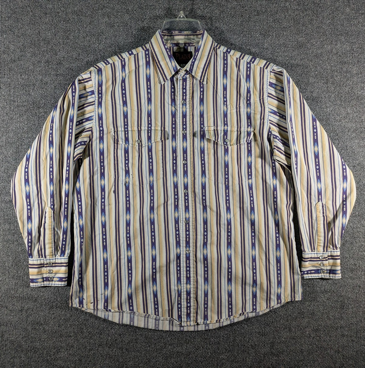 Plains Button Up Western Shirt Mens Large Geometric Aztec Southwestern Striped