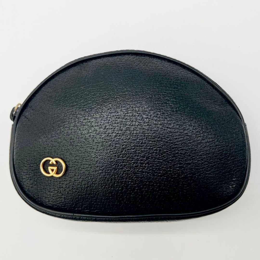 GUCCI Vintage Interlocking G Pouch Clutch Bag Black Leather Italy