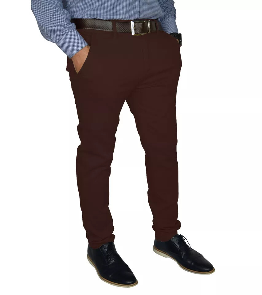 Mens Slim FIT Stretch Chino Trousers Casual Flat Front Flex Classic Full Pants