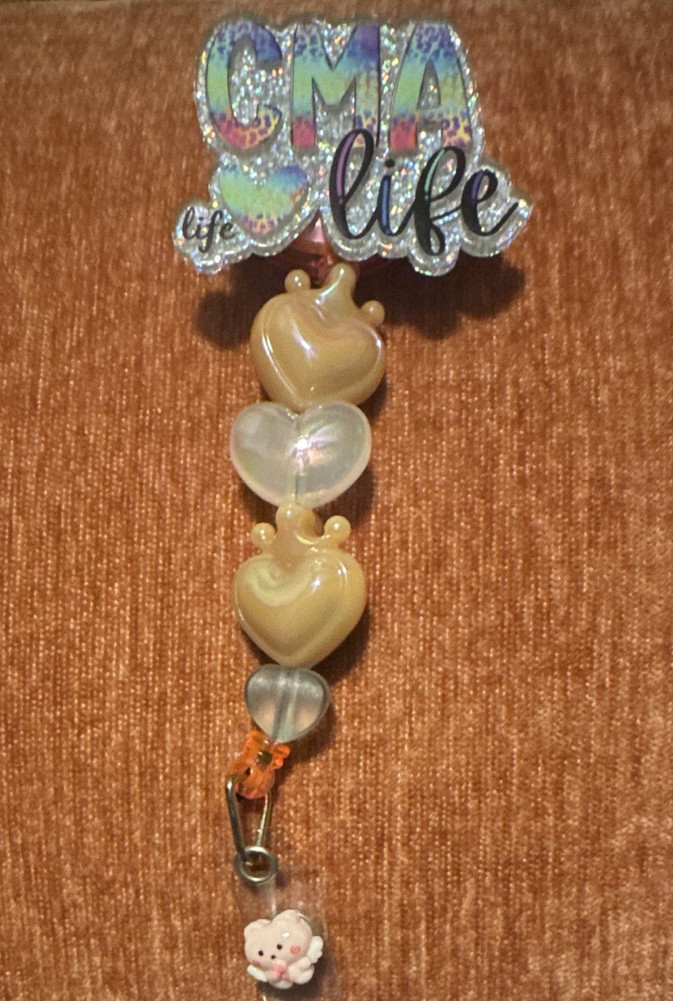 CMA Multicolor Beaded Glitter Heart ID Badge Reels w/ Lobster Clasp
