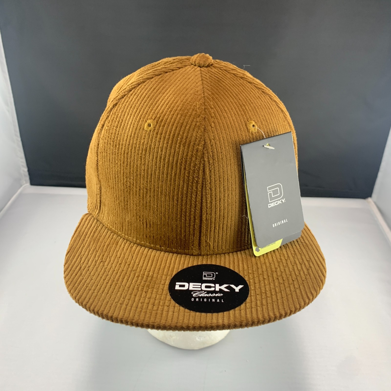 New Decky 1076 Corduroy Snapback Hat Cotton Flat Bill High Crown Cap Coyote