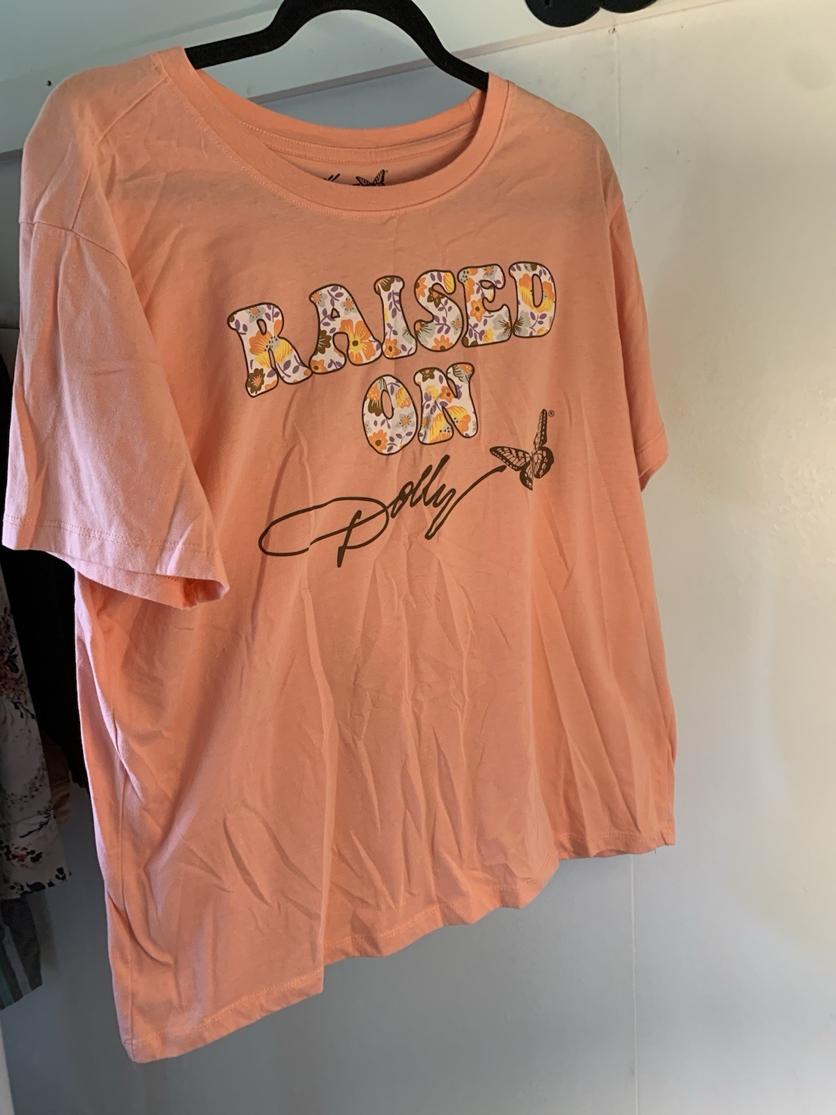 Dolly Parton Raised on Dolly 70s Vibe Tee Peach Medium