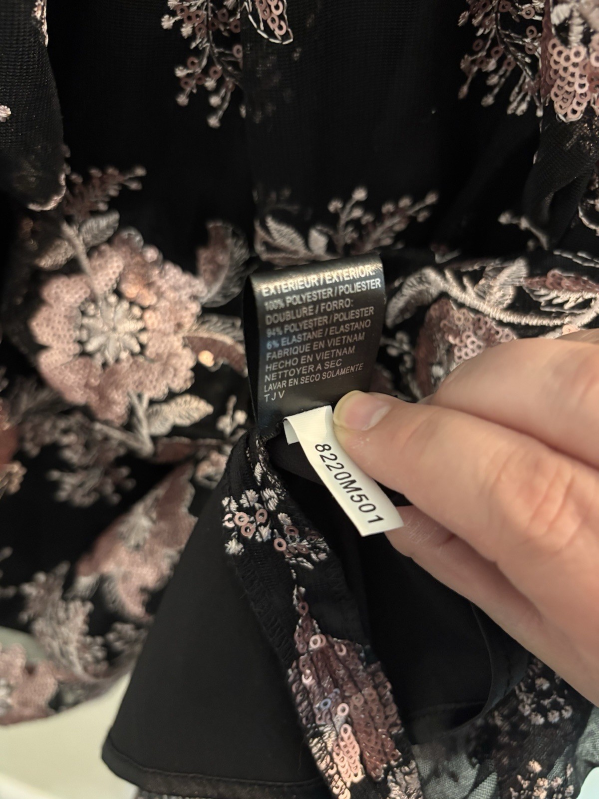 Tahari Arthur S. Levine V-Neck Mesh Sequin Embroidered A-Line Dress 10