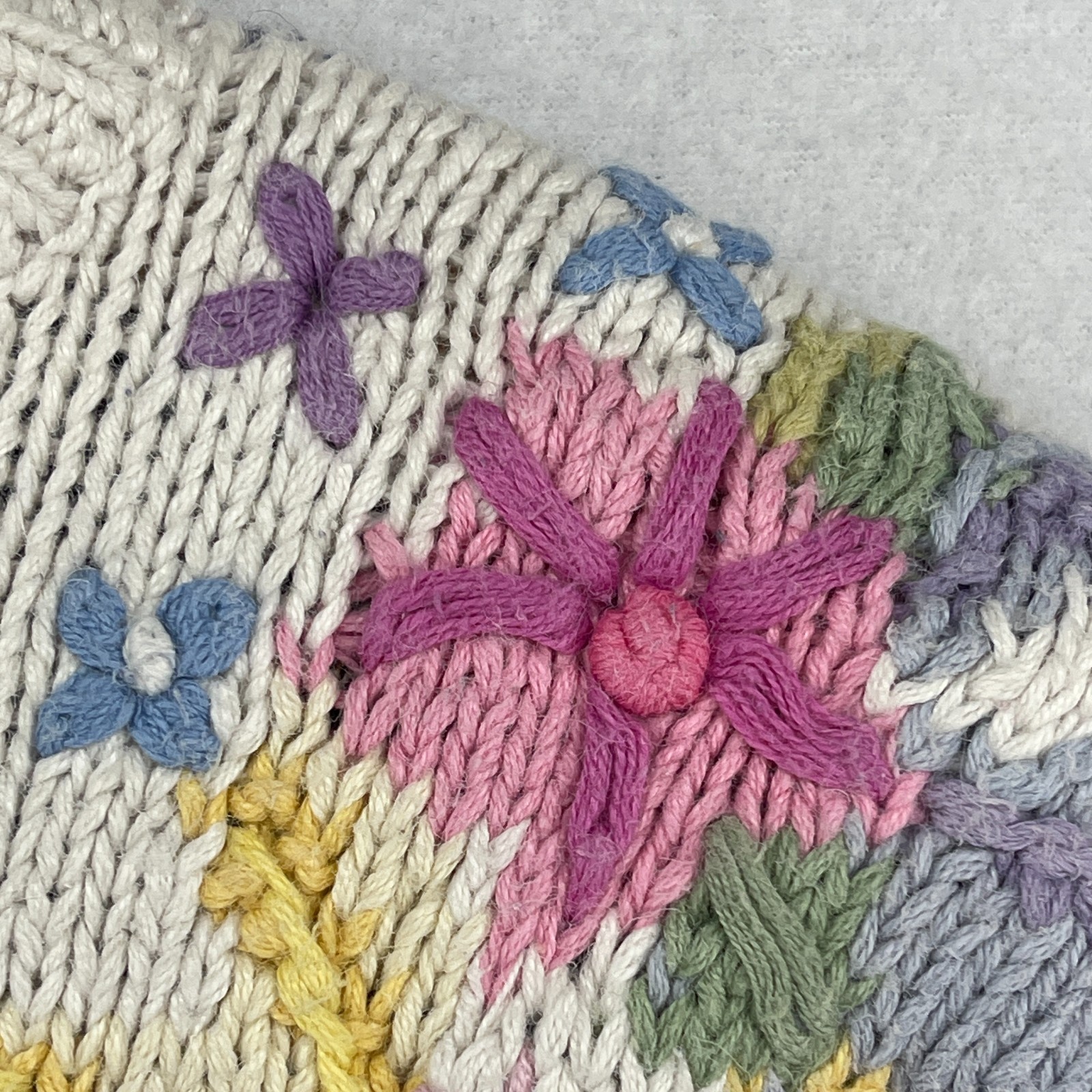 JENNIFER REED Sweater S Cottagecore Floral 80s Handknit Ramie Cotton Blue HK VTG