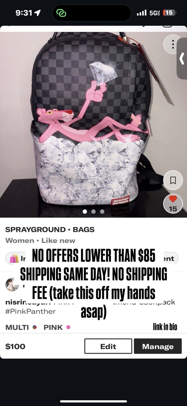 Selling sprayground need it off my hands asap! Please Dm for additional info!