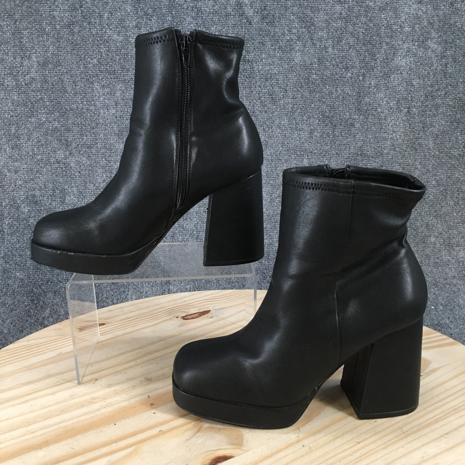 Steve Madden Kaleb Ankle Boots Womens 7 M Chunky Block Heels Side Zip Black