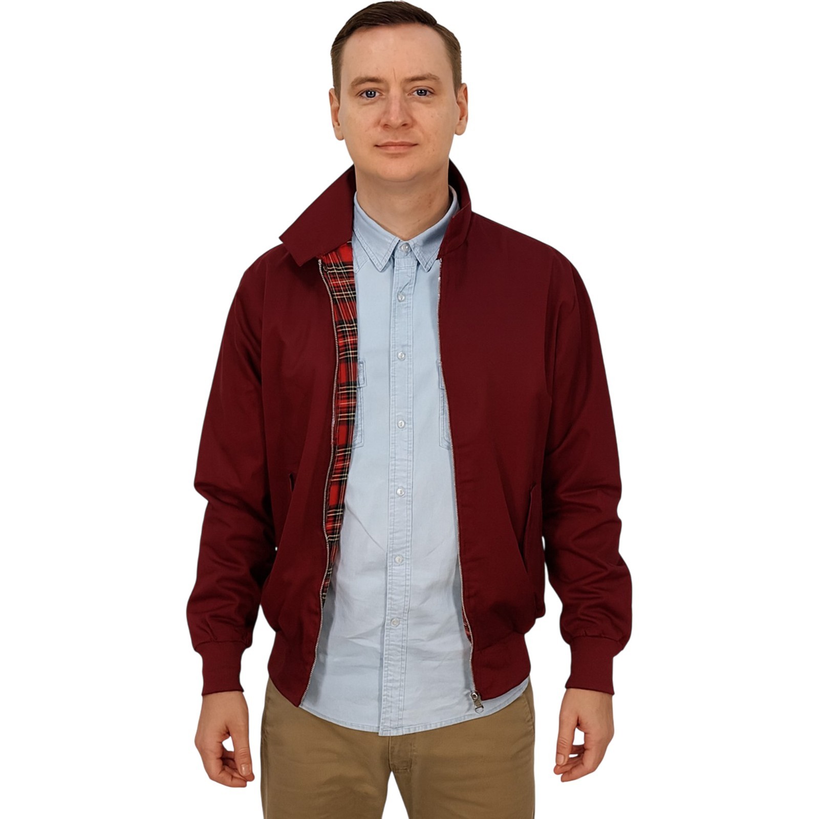 Urban Road Mens Classic Harrington Scooter Biker Bomber Jacket | Tartan Lined