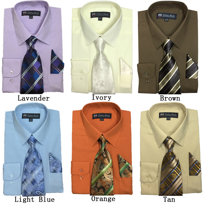 New Men’s Cotton Blend Dress Shirt with Tie and Handkerchief 22 colors 21