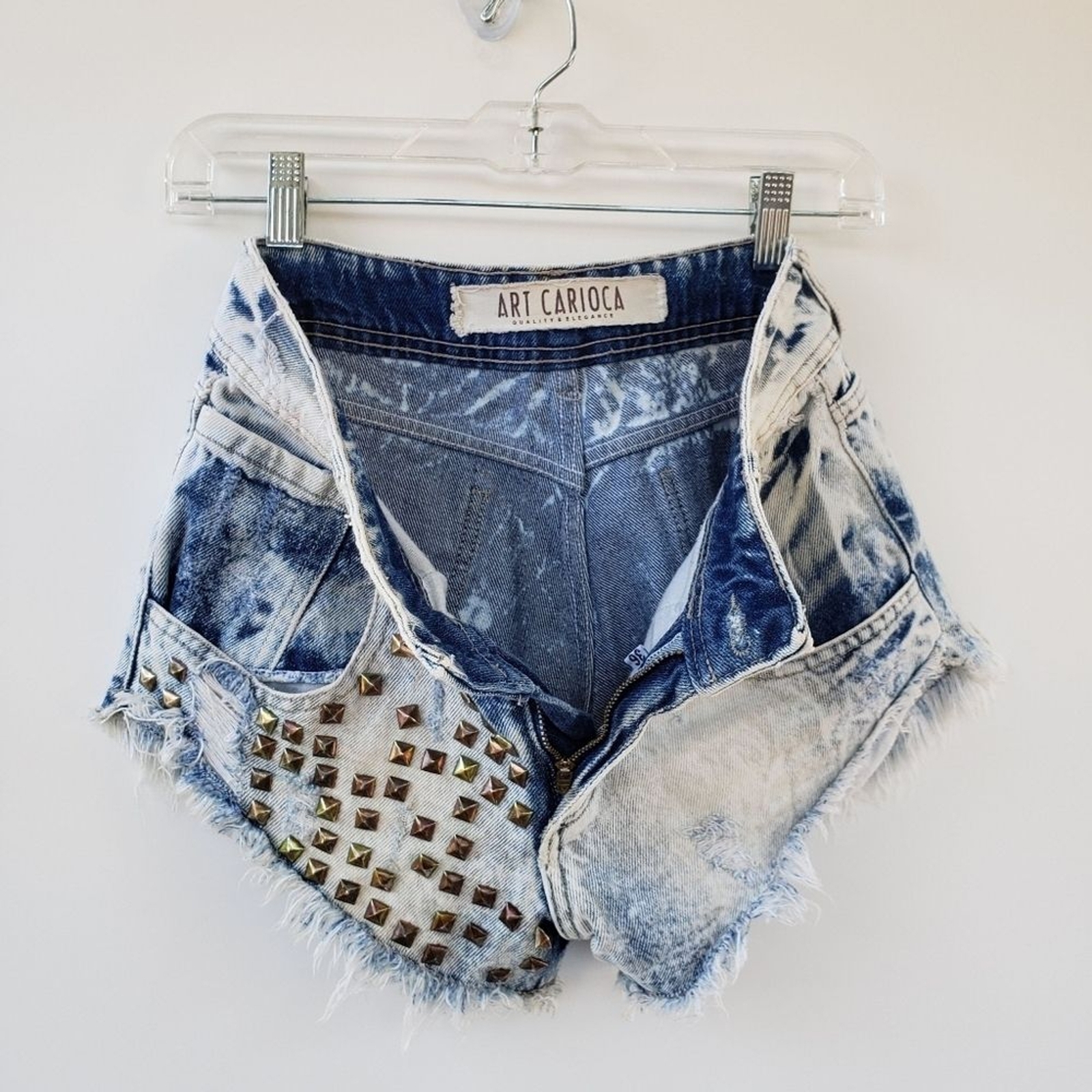 Art Carioca Size Medium Boho Festival Acid Wash Bleached Cut Off Studded Shorts