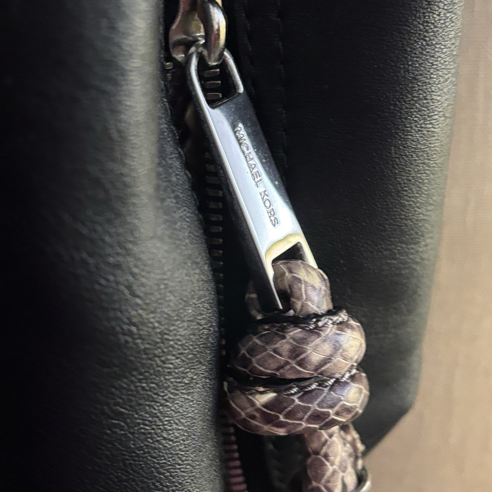 Michael Kors Black Shoulder Bag Silver Hardware Zip Closure