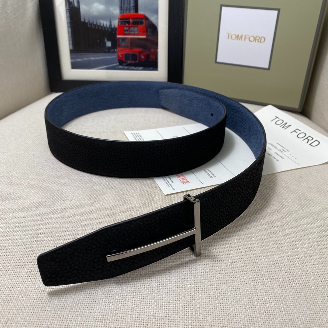 Authentic Tom Ford Reversible Leather T-Buckle Belt Luxury Designer Fashion